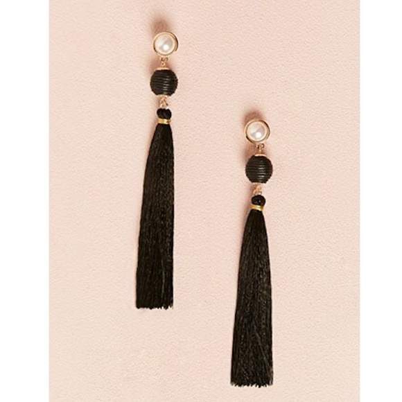Mango Jewelry - Black Tassel White Pearl Earrings